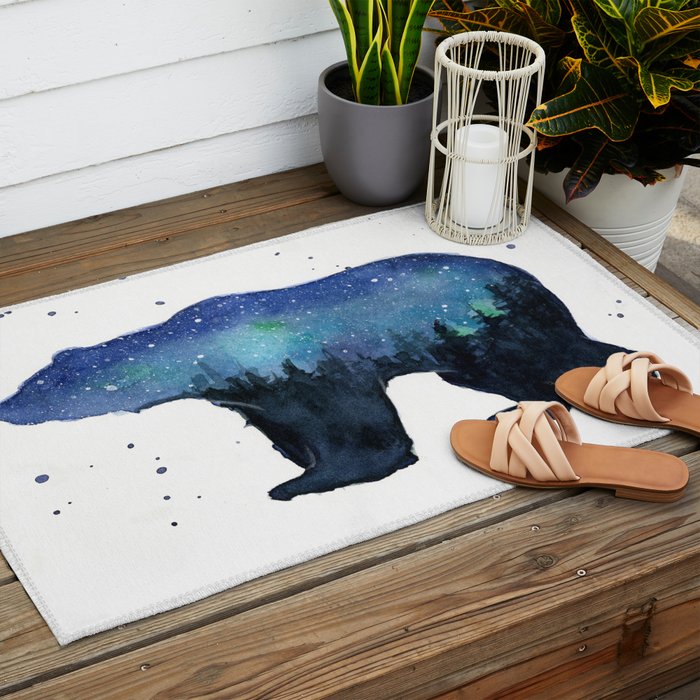 Forest Bear Silhouette Watercolor Galaxy Outdoor Rug Gallery Image 2