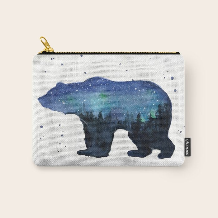 Forest Bear Silhouette Watercolor Galaxy Carry All Pouch Gallery Image 1
