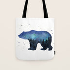 Forest Bear Silhouette Watercolor Galaxy Tote Bag Gallery Image 1