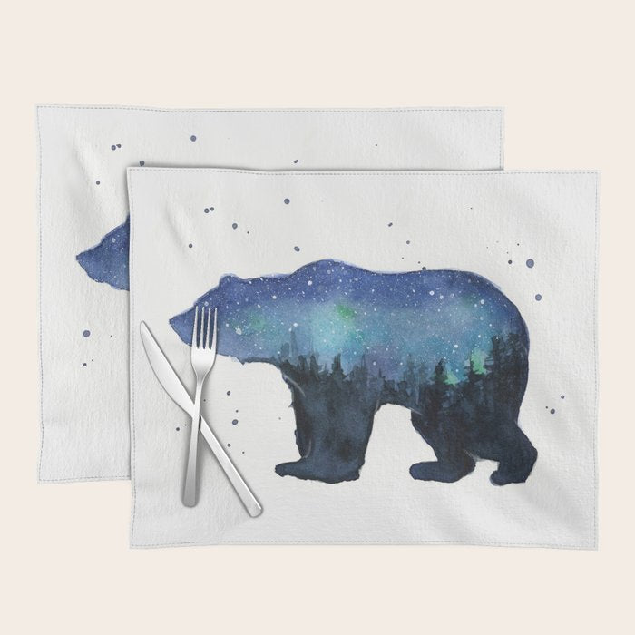 Forest Bear Silhouette Watercolor Galaxy Placemat Gallery Image 1