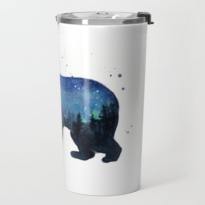 Forest Bear Silhouette Watercolor Galaxy Travel Mug Gallery Image 2