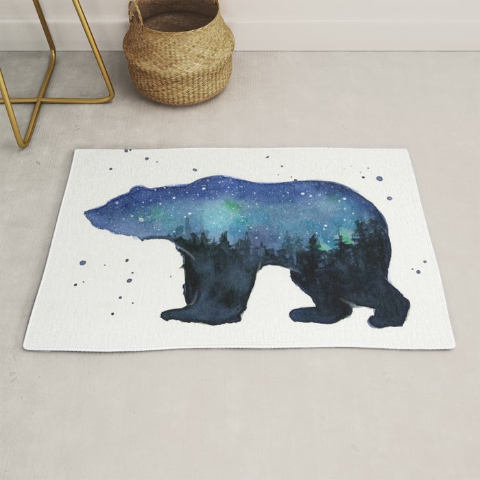 Forest Bear Silhouette Watercolor Galaxy Rug Gallery Image 1
