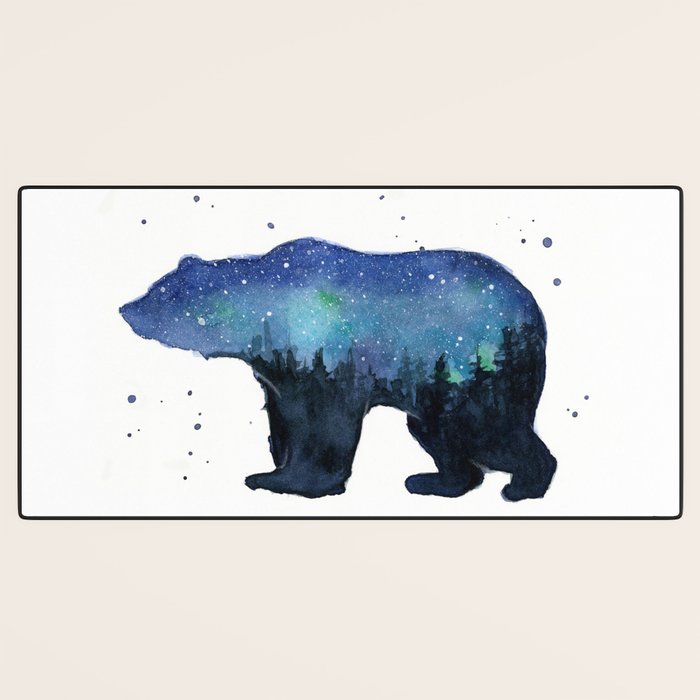 Forest Bear Silhouette Watercolor Galaxy Desk Mat Gallery Image 3