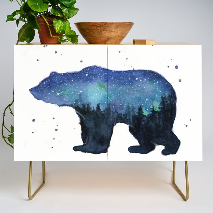 Forest Bear Silhouette Watercolor Galaxy Credenza Gallery Image 1