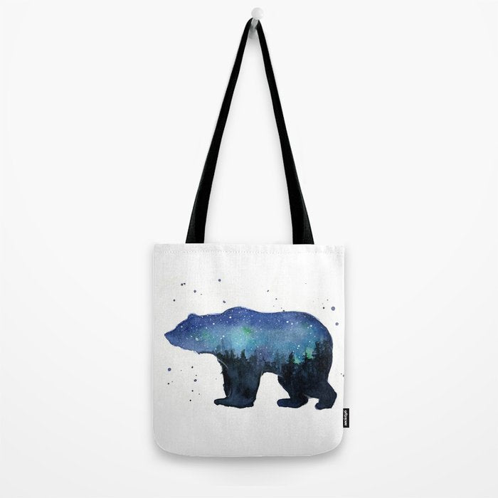 Forest Bear Silhouette Watercolor Galaxy Tote Bag Gallery Image 2