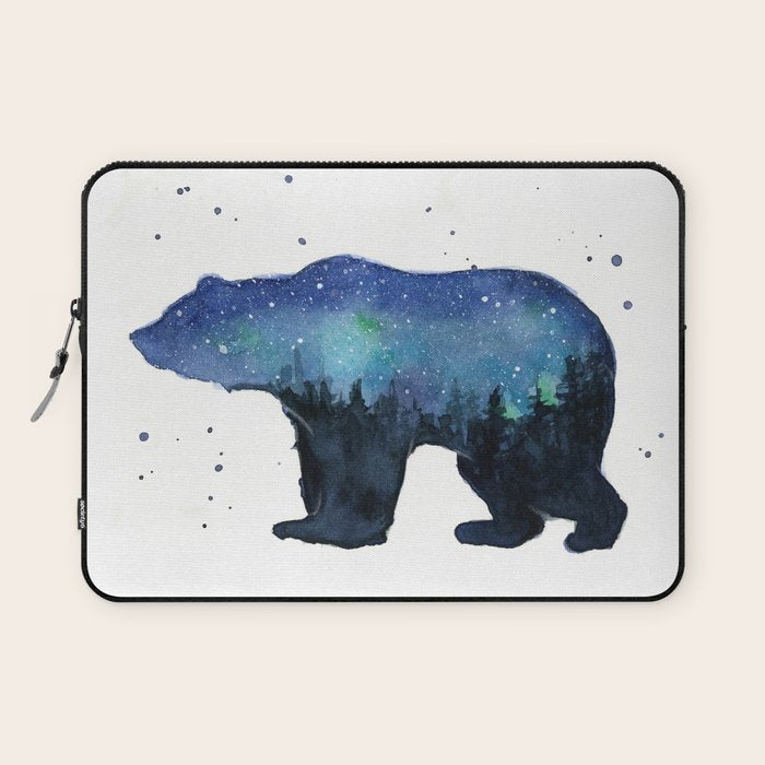 Forest Bear Silhouette Watercolor Galaxy Laptop Sleeve Gallery Image 1