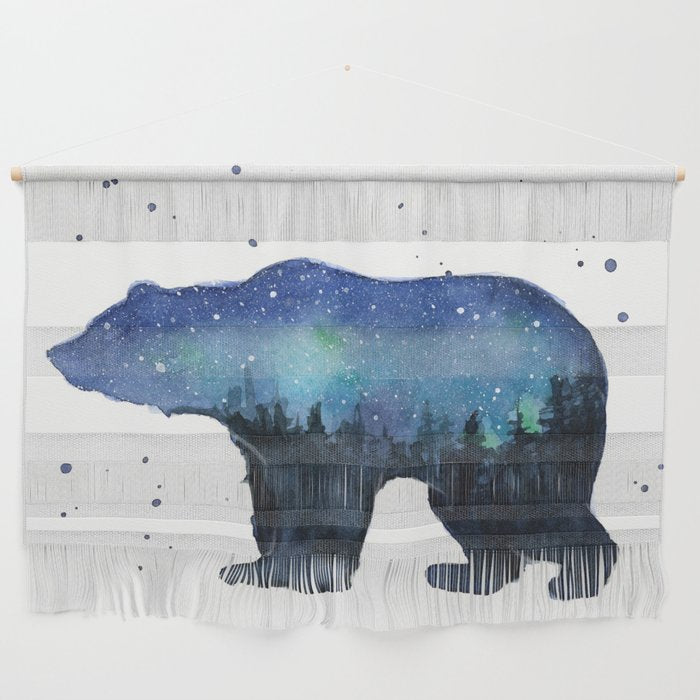 Forest Bear Silhouette Watercolor Galaxy Wall Hanging Gallery Image 1