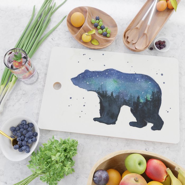 Forest Bear Silhouette Watercolor Galaxy Cutting Board Gallery Image 2