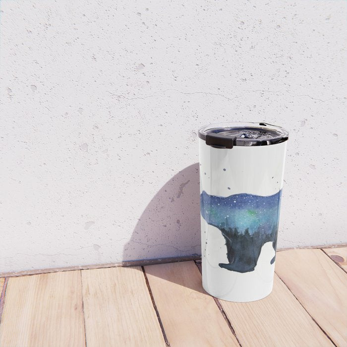 Forest Bear Silhouette Watercolor Galaxy Travel Mug Gallery Image 4