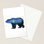 Forest Bear Silhouette Watercolor Galaxy Stationery Card Gallery Image 2
