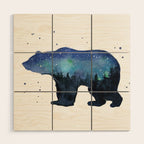 Forest Bear Silhouette Watercolor Galaxy Wood Wall Art Gallery Image 1