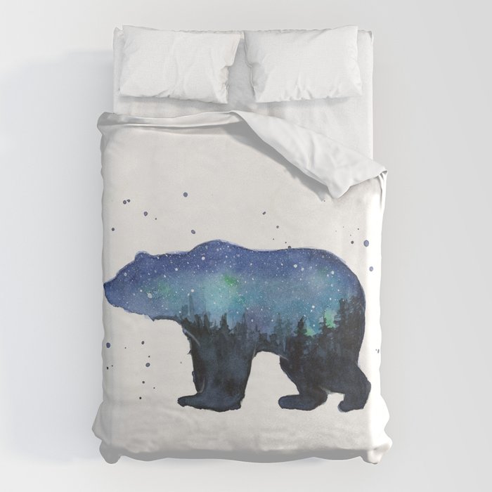 Forest Bear Silhouette Watercolor Galaxy Duvet Cover Gallery Image 6