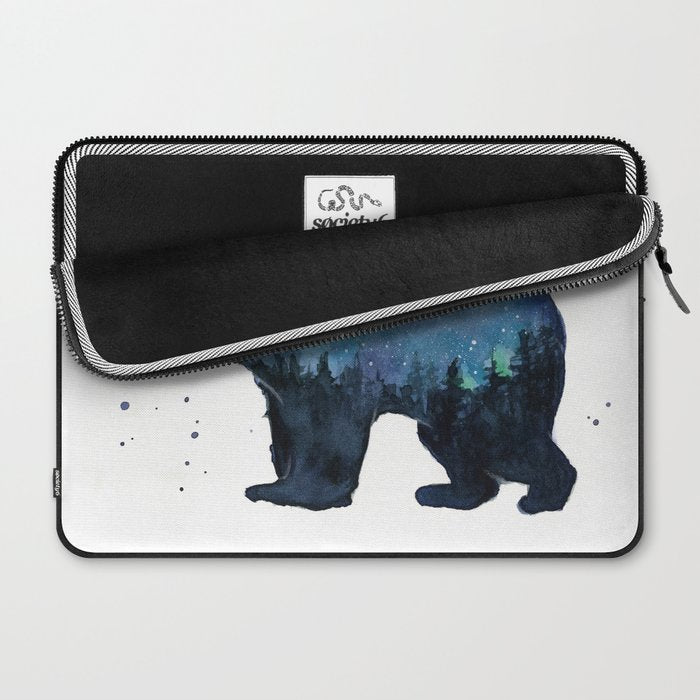 Forest Bear Silhouette Watercolor Galaxy Laptop Sleeve Gallery Image 2