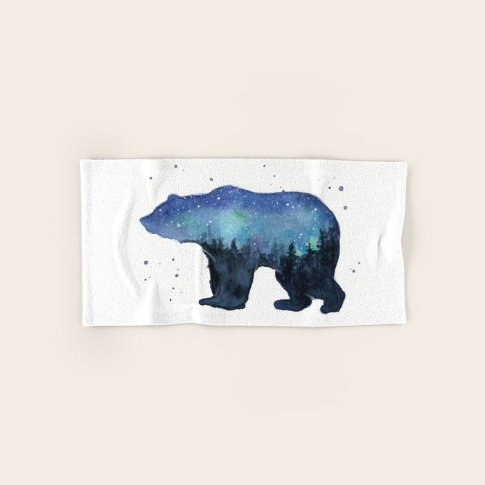 Forest Bear Silhouette Watercolor Galaxy Bath Towel Gallery Image 1