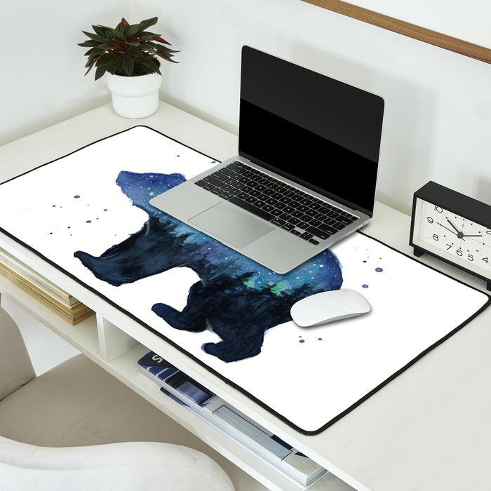 Forest Bear Silhouette Watercolor Galaxy Desk Mat Gallery Image 2