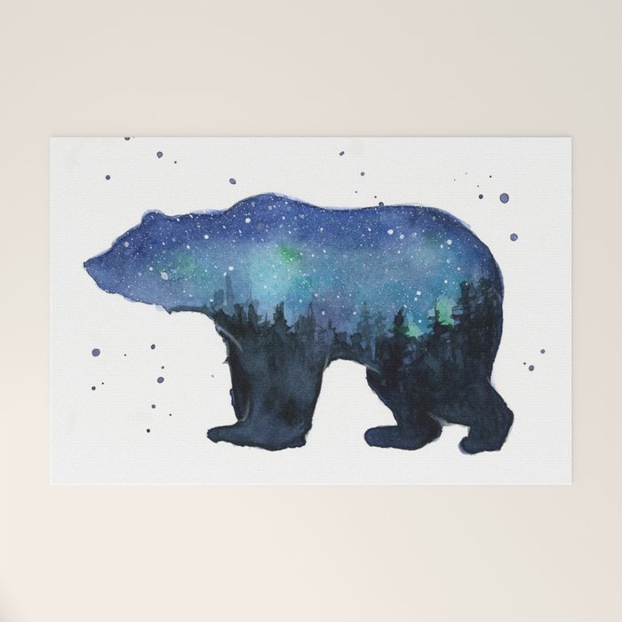 Forest Bear Silhouette Watercolor Galaxy Welcome Mat Gallery Image 1