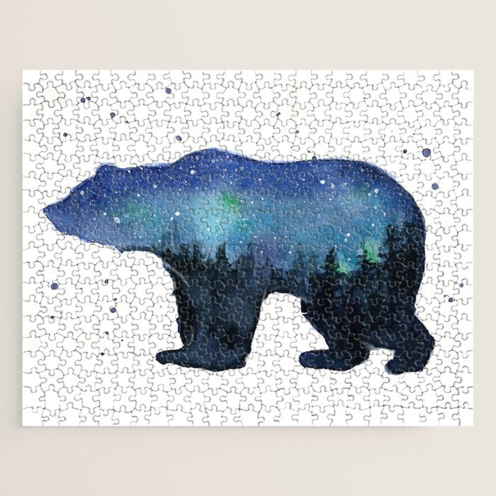 Forest Bear Silhouette Watercolor Galaxy Jigsaw Puzzle Gallery Image 1