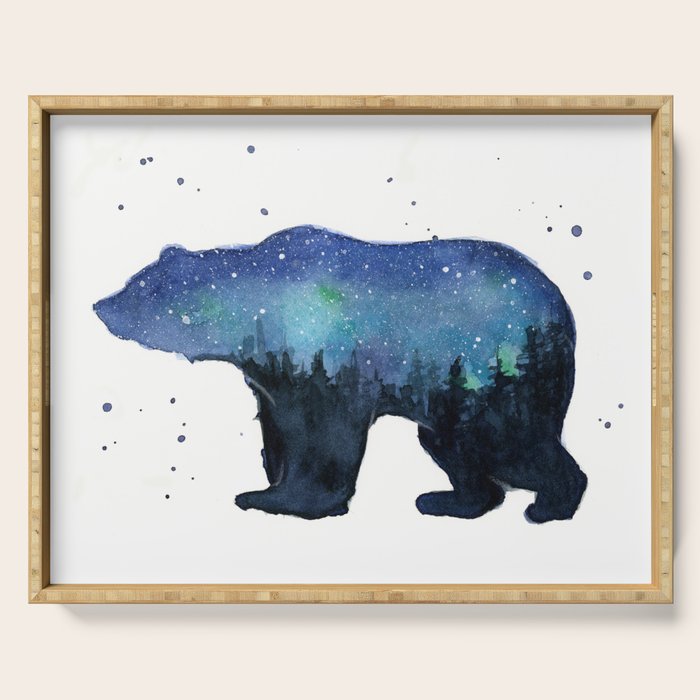 Forest Bear Silhouette Watercolor Galaxy Serving Tray Gallery Image 1