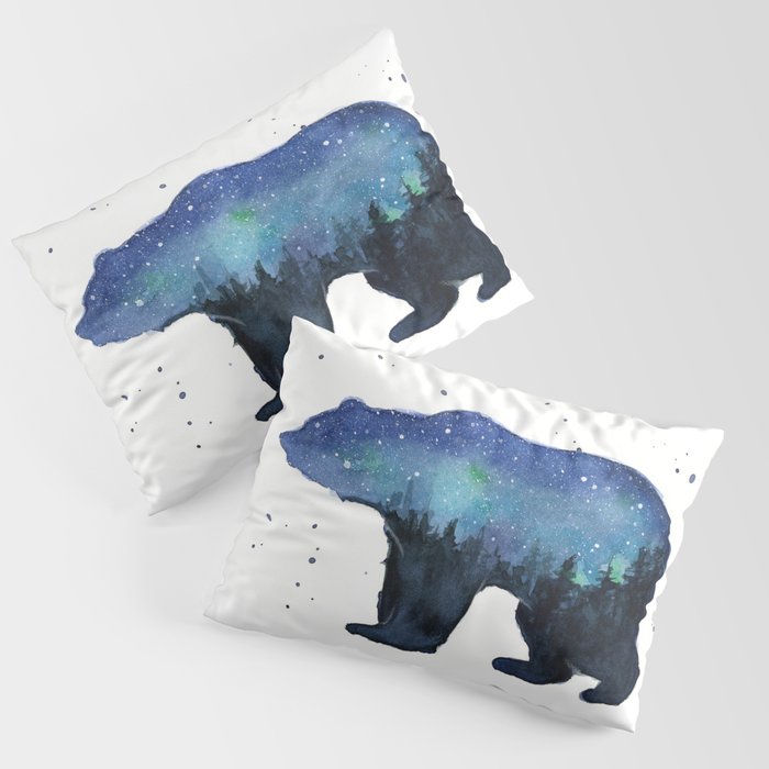 Forest Bear Silhouette Watercolor Galaxy Pillow Sham Gallery Image 3