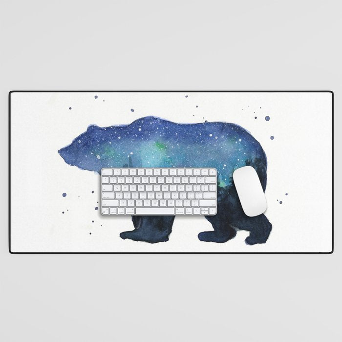 Forest Bear Silhouette Watercolor Galaxy Desk Mat Gallery Image 1