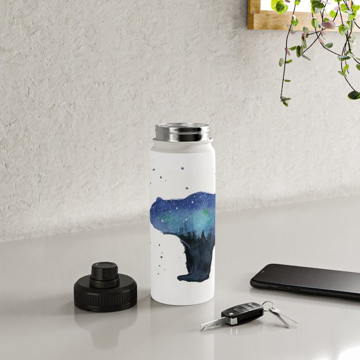 Forest Bear Silhouette Watercolor Galaxy Water Bottle Gallery Image 4