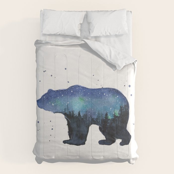 Forest Bear Silhouette Watercolor Galaxy Comforter Gallery Image 6