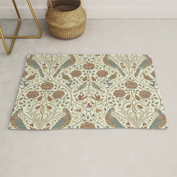 William Morris Seasons By May Birds Linen Rug Gallery Image 1