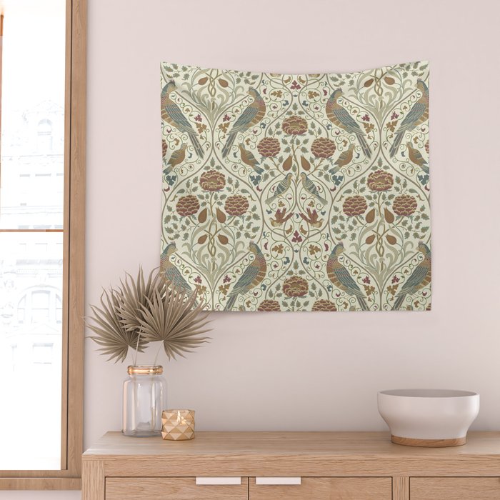 William Morris Seasons By May Birds Linen Wall Tapestry Gallery Image 2