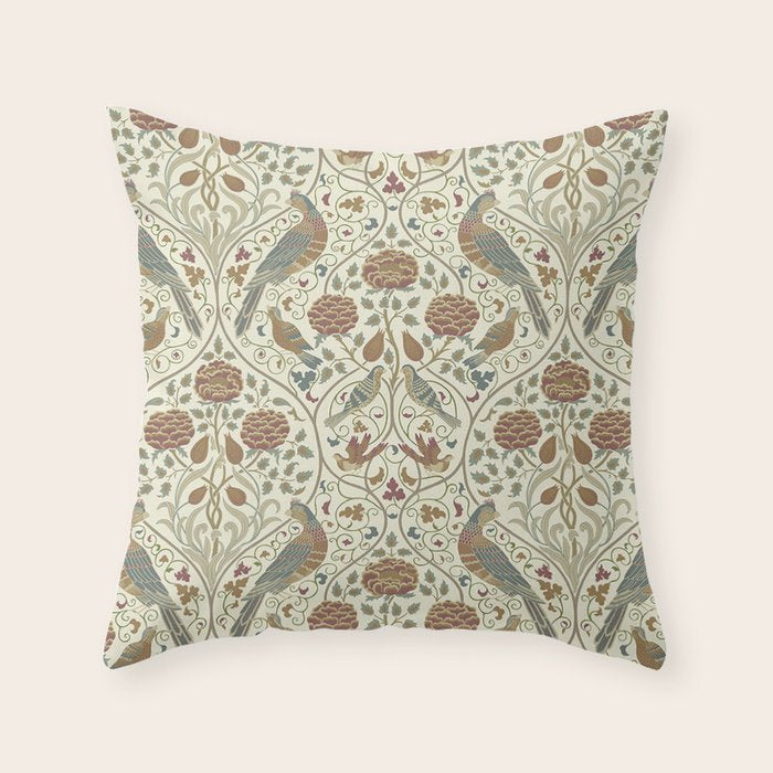 William Morris Seasons By May Birds Linen Throw Pillow Gallery Image 6