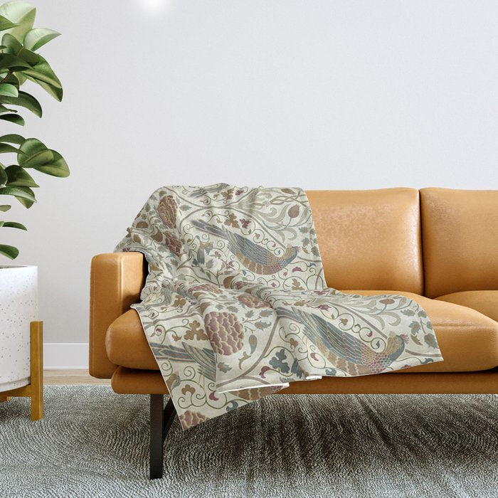 William Morris Seasons By May Birds Linen Throw Blanket Gallery Image 1