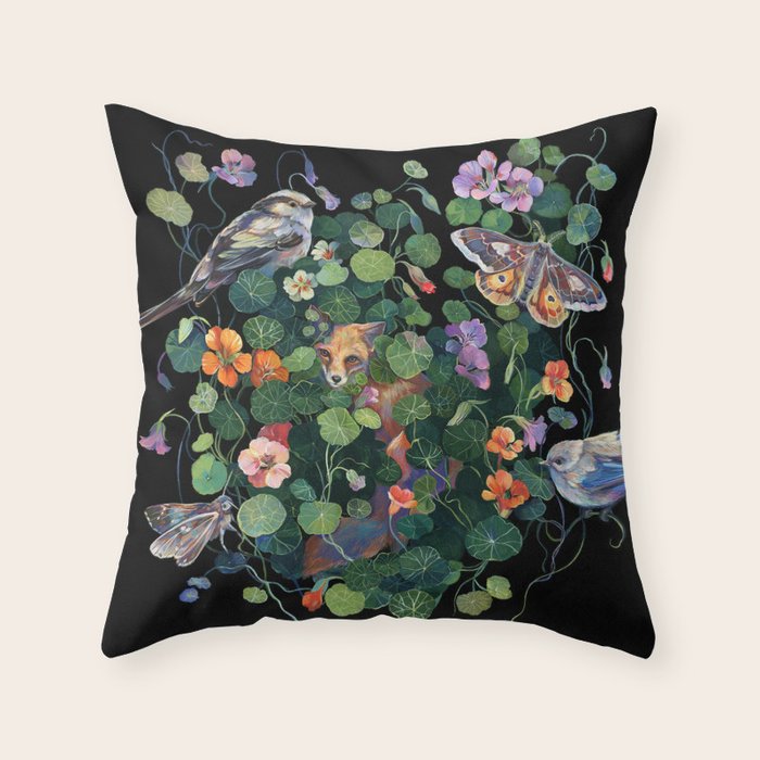 Nasturtium Fox Garden Throw Pillow Gallery Image 2