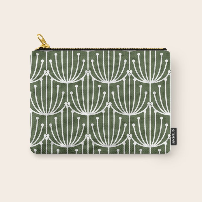Retro Art, Floral Prints, Dark Green and White Carry All Pouch Gallery Image 1