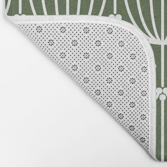Retro Art, Floral Prints, Dark Green and White Bath Mat Gallery Image 2