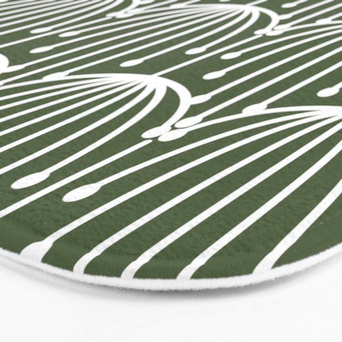 Retro Art, Floral Prints, Dark Green and White Bath Mat Gallery Image 3
