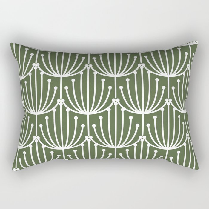 Retro Art, Floral Prints, Dark Green and White Rectangular Pillow Gallery Image 2