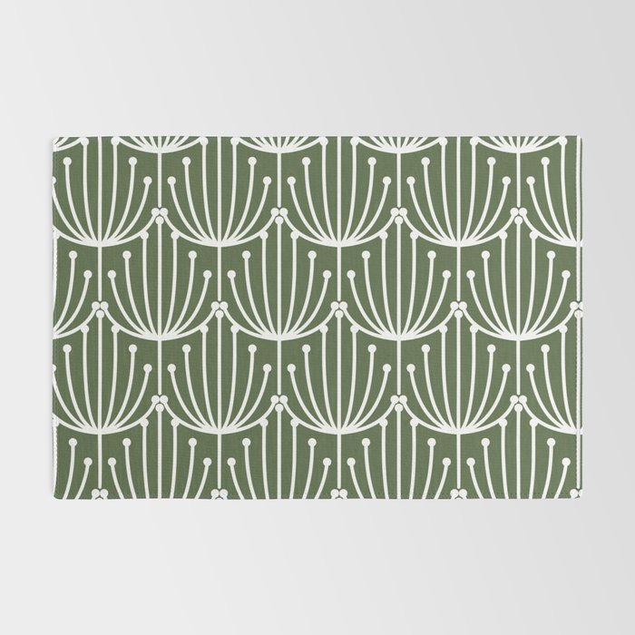 Retro Art, Floral Prints, Dark Green and White Rug Gallery Image 2