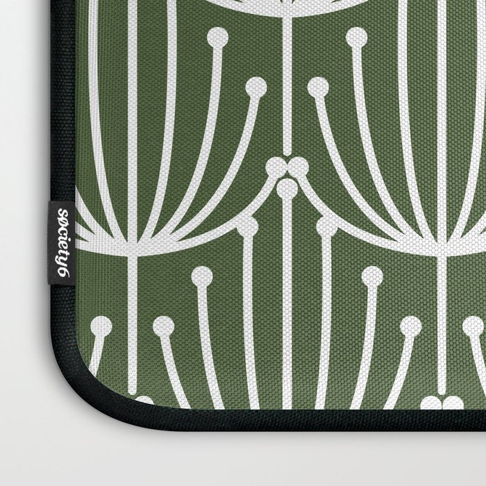 Retro Art, Floral Prints, Dark Green and White Laptop Sleeve Gallery Image 3
