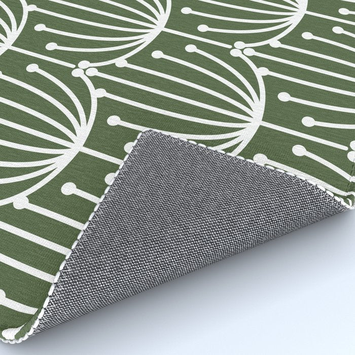 Retro Art, Floral Prints, Dark Green and White Rug Gallery Image 4