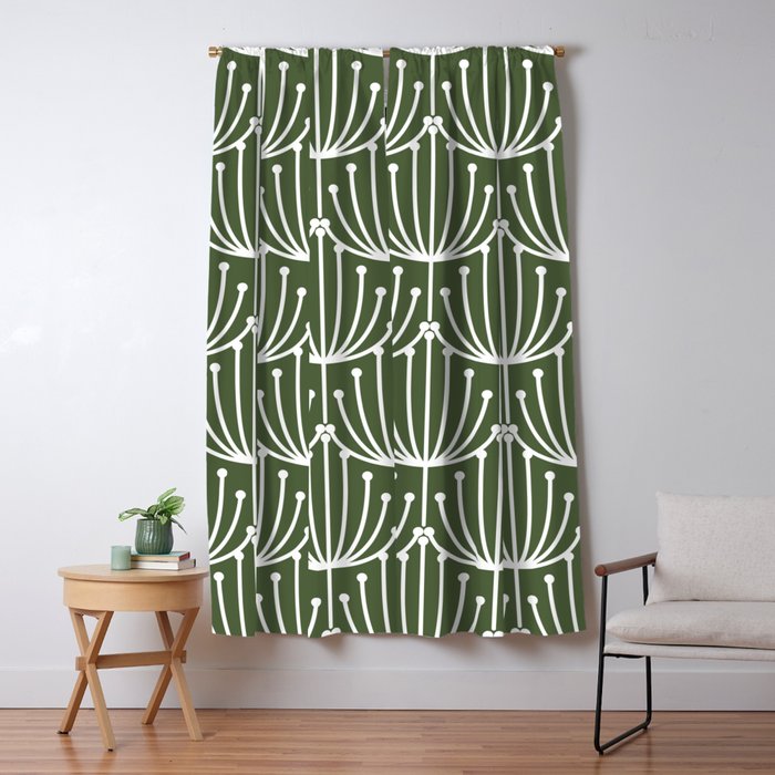 Retro Art, Floral Prints, Dark Green and White Window Curtain Gallery Image 5