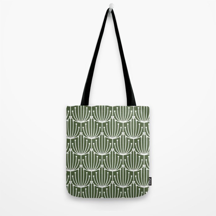 Retro Art, Floral Prints, Dark Green and White Tote Bag Gallery Image 2