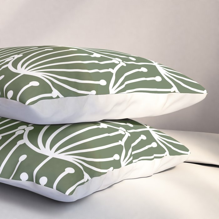 Retro Art, Floral Prints, Dark Green and White Pillow Sham Gallery Image 3