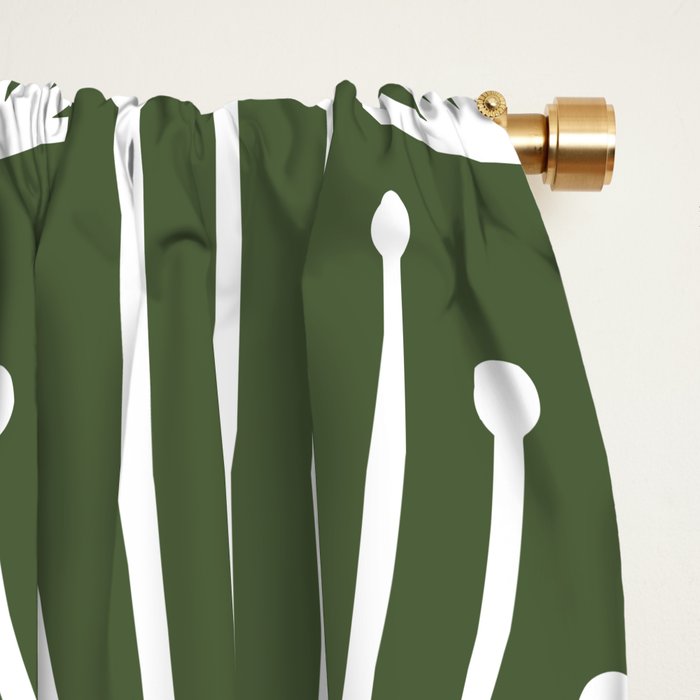 Retro Art, Floral Prints, Dark Green and White Window Curtain Gallery Image 2