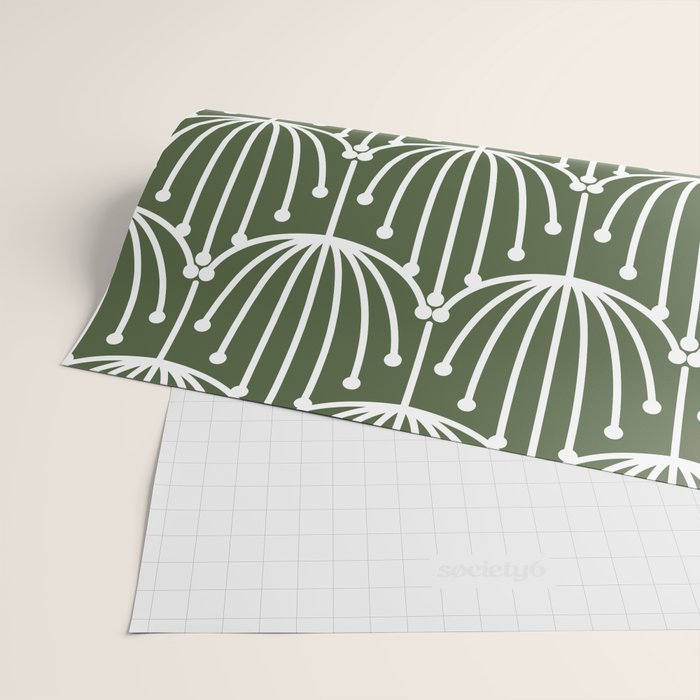 Retro Art, Floral Prints, Dark Green and White Wrapping Paper Gallery Image 2