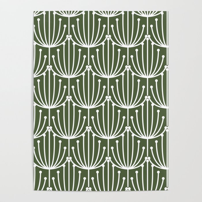 Retro Art, Floral Prints, Dark Green and White Poster Gallery Image 4