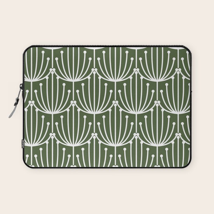 Retro Art, Floral Prints, Dark Green and White Laptop Sleeve Gallery Image 1