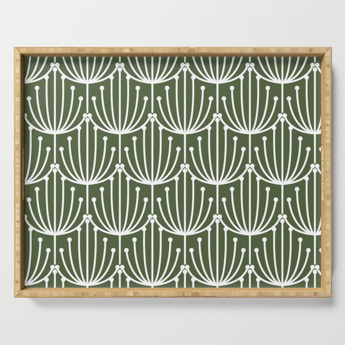 Retro Art, Floral Prints, Dark Green and White Serving Tray Gallery Image 1