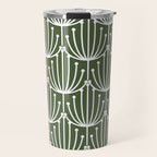Retro Art, Floral Prints, Dark Green and White Travel Mug Gallery Image 1