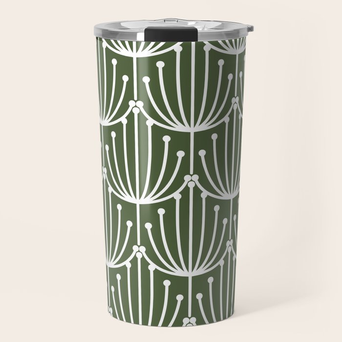 Retro Art, Floral Prints, Dark Green and White Travel Mug Gallery Image 1