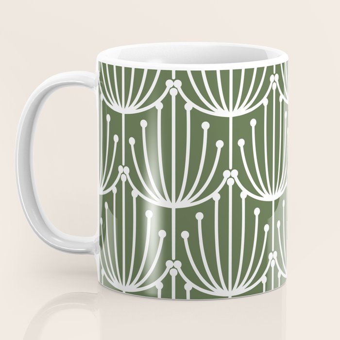 Retro Art, Floral Prints, Dark Green and White Coffee Mug Gallery Image 3