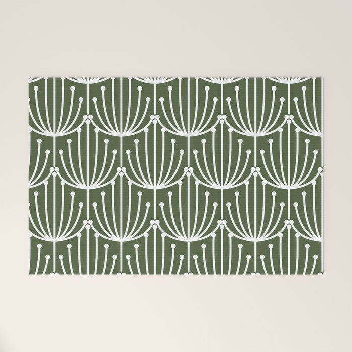 Retro Art, Floral Prints, Dark Green and White Welcome Mat Gallery Image 1